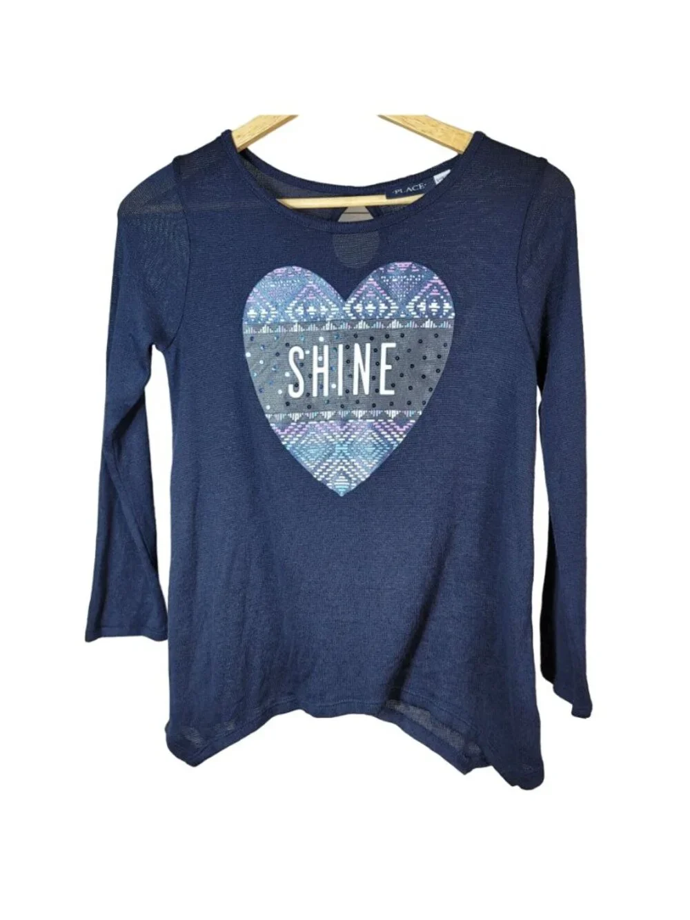 Children's Place Girls Heart Shine Top Blue Size 10 Large Rhinestone Long Sleeve